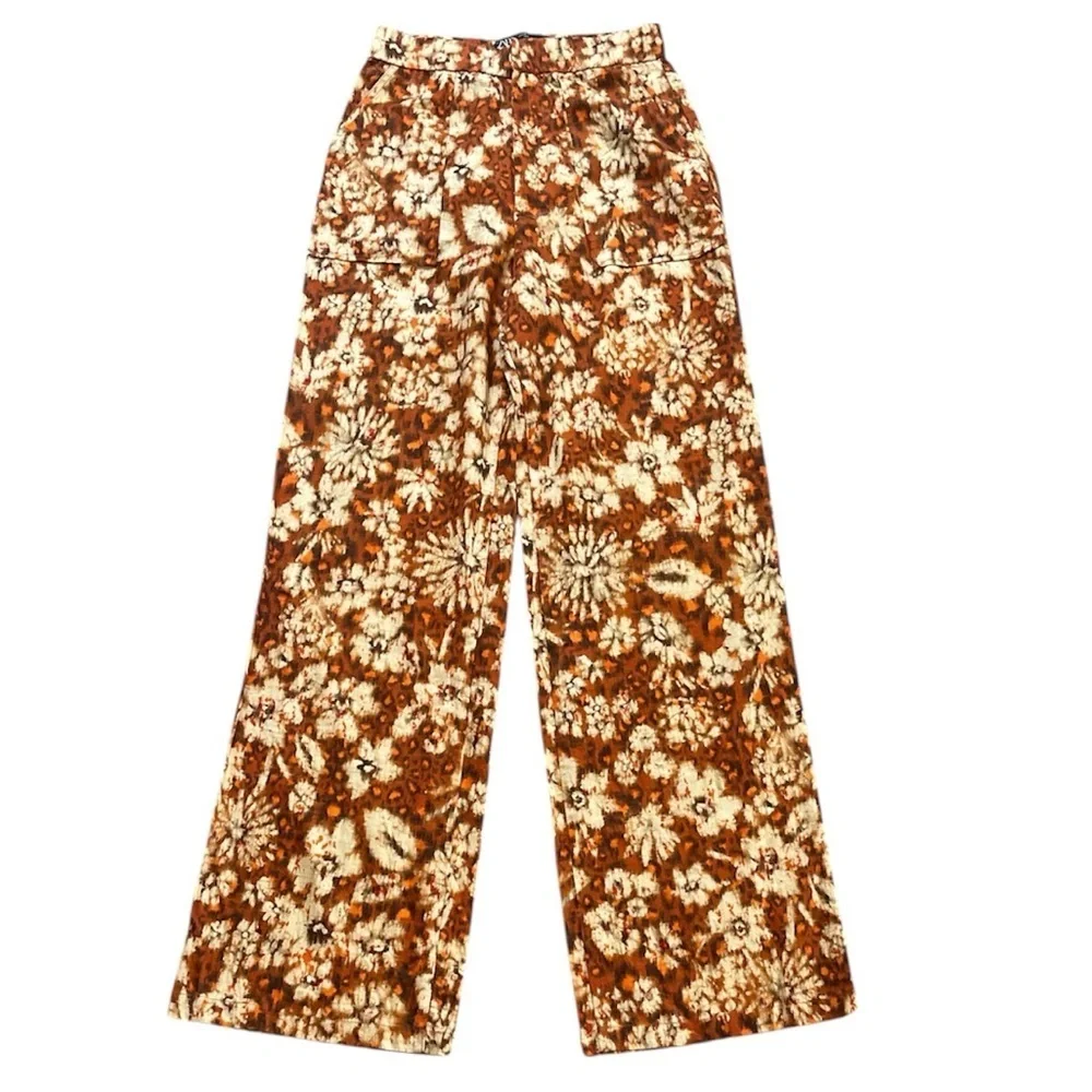 ZARA Linen Blend Floral Tie Dye Pants NWOT Size XS
